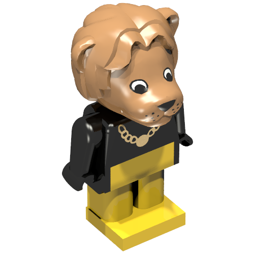 Rendu LDraw de Figurine Fabuland, lion de lion, collier (Fabuland Figure, Lionel Lion, Necklace), couleur indicative