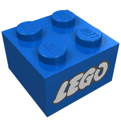 Rendu LDraw de Brique 2 x 2 avec LEGO Logo avec Open O White avec no Black Outline Print, couleur indicative