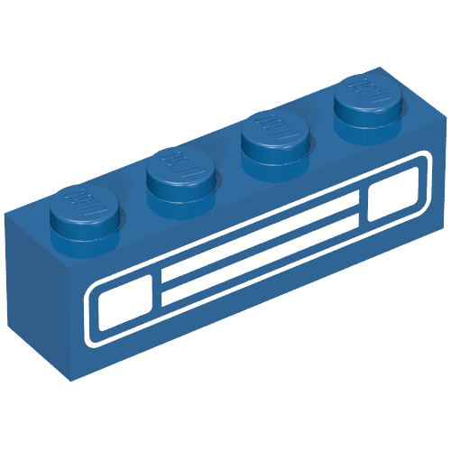 Rendu LDraw de Brique 1 x 4 avec motif imprimé de grille de voiture en argent chromé (Brick 1 x 4 with Chrome Silver Car Grill Print), couleur indicative