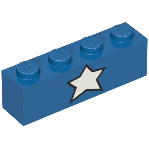 Rendu LDraw de Brique 1 x 4 avec motif imprimé étoile blanche capitaine america (sdcc brickheadz) (Brick 1 x 4 with Captain America White Star Print (SDCC Brickheadz)), couleur indicative