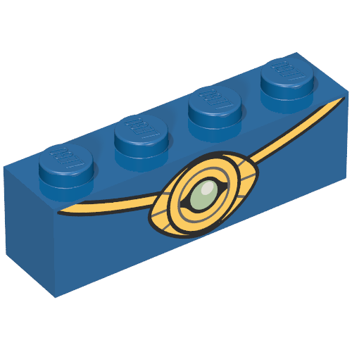 Rendu LDraw de Brique 1 x 4 avec motif imprimé Eyeil d'Agamotto (Brick 1 x 4 with Eye of Agamotto Print), couleur indicative