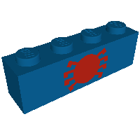 Rendu LDraw de Brique 1 x 4 avec motif imprimé araignée rouge (spiderman) (Brick 1 x 4 with Red Spider Print (Spiderman)), couleur indicative