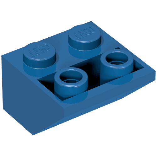 Rendu LDraw de Brique inclinée inversée 45° 2 x 2 [connecteur de fond ovoïde, petits trous tenon] (Brick Sloped Inverted 45° 2 x 2 [Ovoid Bottom Pin, Small Stud Holes]), couleur indicative