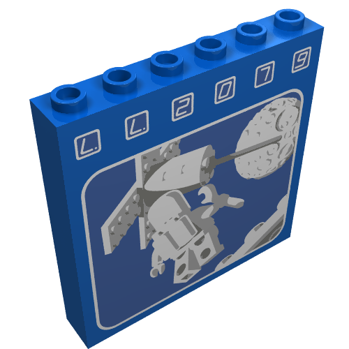 Rendu LDraw de Brique 1 x 6 x 5 avec ll2079 flottant astronaute motif imprimé (Brick 1 x 6 x 5 with LL2079 Floating Astronaut Print), couleur indicative