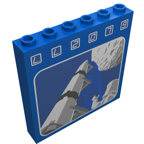 Rendu LDraw de Brique 1 x 6 x 5 avec ll2079 lancement de fusée motif imprimé (Brick 1 x 6 x 5 with LL2079 Rocket Launch Print), couleur indicative