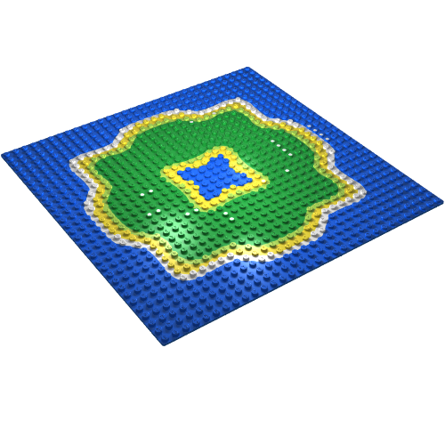 Rendu LDraw de Plaque de base 32 x 32 avec motif imprimé île et eau centrale (Baseplate 32 x 32 with Island and Center Water Print), couleur indicative