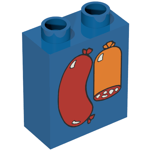 Rendu LDraw de Duplo Brique 1 x 2 x 2 avec Sausages Print, couleur indicative