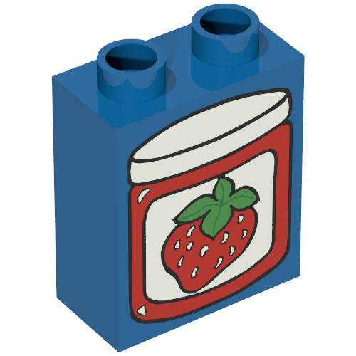 Rendu LDraw de Duplo Brique 1 x 2 x 2 avec Strawberry Label on Red Jar avec Lid Print, couleur indicative