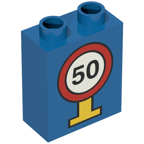 Rendu LDraw de Duplo Brique 1 x 2 x 2 avec Road Sign Speed Limit 50 Print, couleur indicative