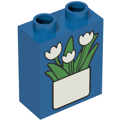 Rendu LDraw de Duplo Brique 1 x 2 x 2 avec Flowerpot Print, couleur indicative