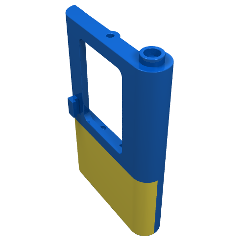 Rendu LDraw de Porte 1 x 4 x 5 Train à droite avec fond jaune (Door 1 x 4 x 5 Train Right with Yellow Bottom Half Print), couleur indicative