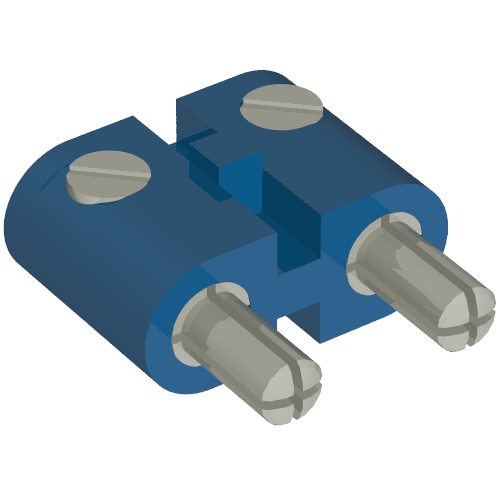 Rendu LDraw de Electric Connector, 2 Way Male Rounded Narrow Type 2 avec Cross-Cut Pins, couleur indicative