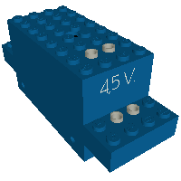 Rendu LDraw de Moteur, Train, 4.5V 12 x 4 x 4 Type I avec motif imprimé '4.5V' (Motor, Train, 4.5V 12 x 4 x 4 Type I with '4.5V' Print), couleur indicative
