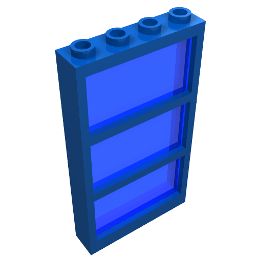 Rendu LDraw de Fenêtre 1 x 4 x 6 cadre avec 3 vitres, verre fixe avec verre bleu transparent-sombre (Window 1 x 4 x 6 Frame with 3 Panes, Fixed Glass with Trans-Dark Blue Glass), couleur indicative