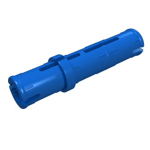 Rendu LDraw de connecteur Technic longue avec nervures de frottement dans le sens de la longueur, 2 fentes centrales (Technic Pin Long with Friction Ridges Lengthwise, 2 Center Slots), couleur indicative