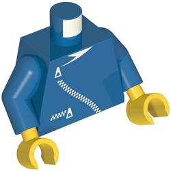 Torse, veste, fermeture à glissière incurvée et motif imprimé poche (fermeture éclair blanc), bras bleus, mains jaunes (Torso, Jacket, Zipper Curved and Pocket Print (white zipper), Blue Arms, Yellow Hands)