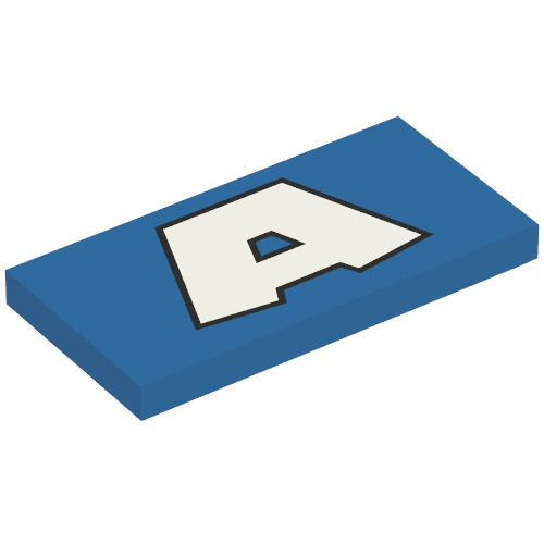 Rendu LDraw de Tuile 2 x 4 avec motif imprimé sdcc stylisé 'A' (Tile 2 x 4 with Captain America SDCC Stylized 'A' Print), couleur indicative