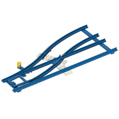 Rendu LDraw de Voie de véhicule, train, point d'interrupteur 4.5v gauche avec cravates blanches (Vehicle Track, Train, 4.5V Switch Point Left with White Ties), couleur indicative