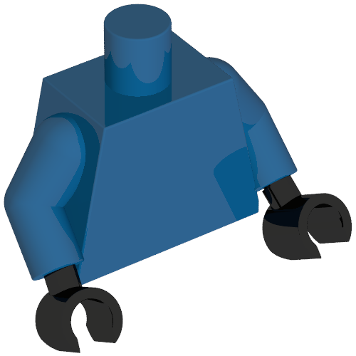 Rendu LDraw de torse, Blue Arms, Black Hands [Plain], couleur indicative