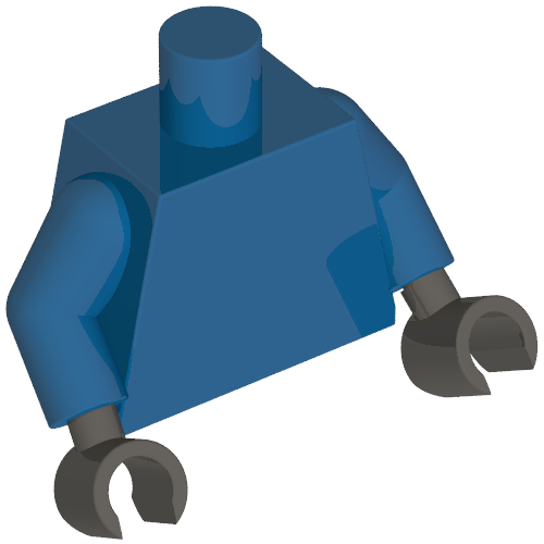 Rendu LDraw de Torse, bras bleus, mains gris bleuté foncé [sans motif] (Torso, Blue Arms, Dark Bluish Gray Hands [Plain]), couleur indicative