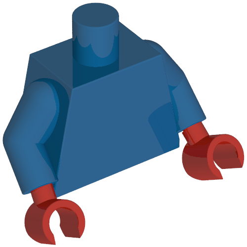 Rendu LDraw de torse, Blue Arms, Red Hands [Plain], couleur indicative