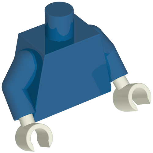 Rendu LDraw de Torse, Bras bleus, Mains blanches [sans motif] (Torso, Blue Arms, White Hands [Plain]), couleur indicative