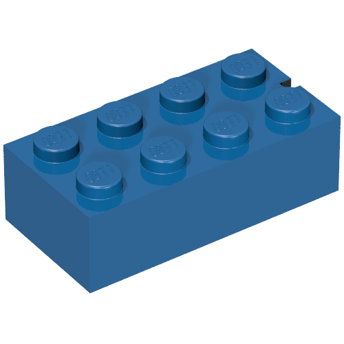 Rendu LDraw de Brique 2 x 4 sans Bottom Tubes, Slotted (avec 1 slot), couleur indicative