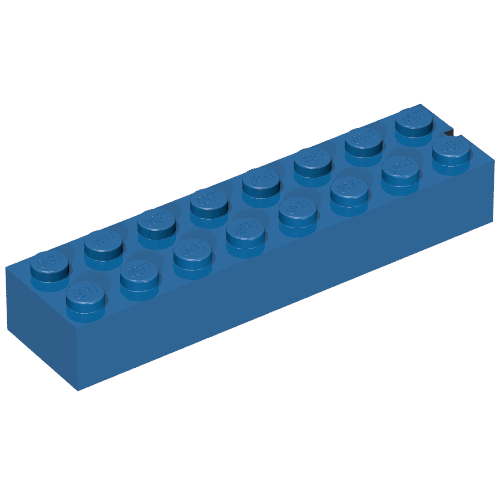 Rendu LDraw de Brique 2 x 8 sans Bottom Tubes, 1 End Slot, couleur indicative
