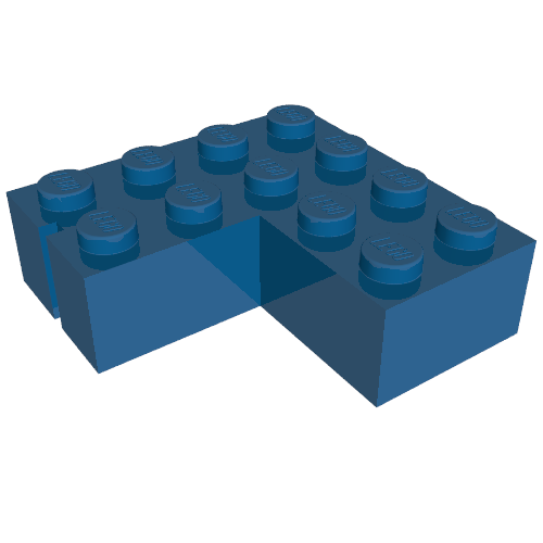 Rendu LDraw de Brique 4 x 4 coins sans fond Tubes, Fente (avec 1 fente, côté droit) (Brick 4 x 4 Corner without Bottom Tubes, Slotted (with 1 slot, right side)), couleur indicative
