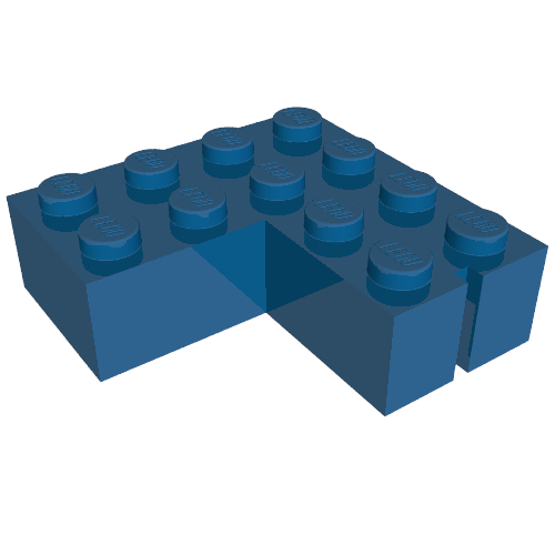 Rendu LDraw de Brique 4 x 4 d’angle sans Bottom Tubes, Slotted (avec 1 slot, left side), couleur indicative