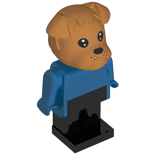 Figurine Fabuland Bertie Bulldog avec tête brune, torse bleu, bras et mains et jambes noires (Fabuland Figure Bertie Bulldog with Brown Head, Blue Torso, Arms and Hands, and Black Legs)