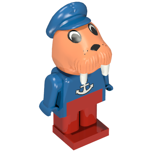 Rendu LDraw de Fabuland figurine morse 3 - blanc ancre poitrine motif imprimé (Fabuland Figure Walrus 3 - White Anchor Chest Print), couleur indicative