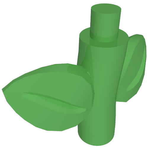Rendu LDraw de Plante, tige de vigne avec 2 feuilles (Plant, Vine Stem with 2 Leaves), couleur indicative