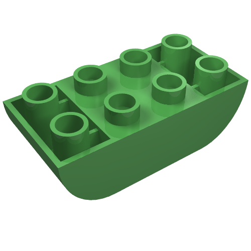 Rendu LDraw de Duplo brique 2 x 4 fond courbé (Duplo Brick 2 x 4 Curved Bottom), couleur indicative