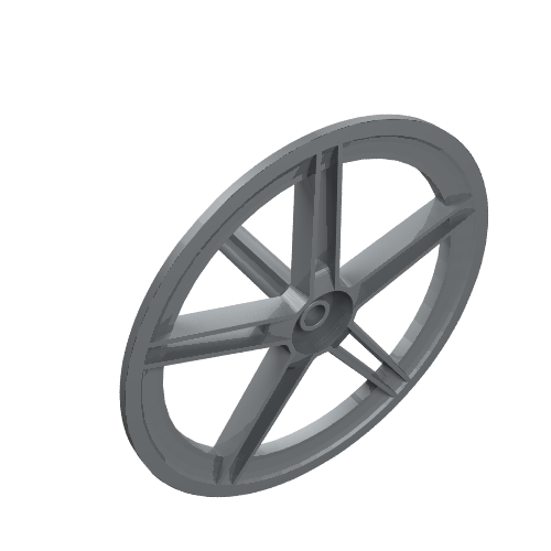 Rendu LDraw de Couvercle de roue 5 rayons avec tenon central - 56mm d. (Wheel Cover 5 Spoke with Centre Stud - 56mm D.), couleur indicative