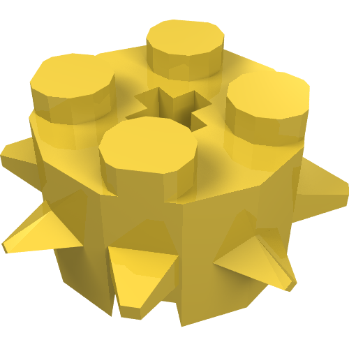 Rendu LDraw de Brique ronde 2 x 2 Spécial avec pointes (Brick Round 2 x 2 Special with Spikes), couleur indicative