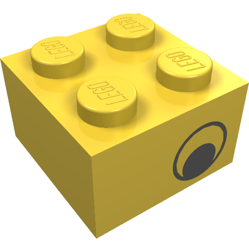 Rendu LDraw de Brique 2 x 2 avec Eye [No Pupils] Print on Two Sides, Offset, couleur indicative