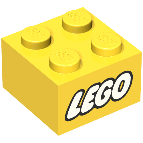 Rendu LDraw de Brique 2 x 2 avec LEGO Logo avec Closed O White Print, couleur indicative