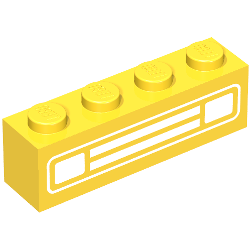 Rendu LDraw de Brique 1 x 4 avec tubes inférieurs, avec motif imprimé de grille de voiture en argent chromé (Brick 1 x 4 with Bottom Tubes, with Chrome Silver Car Grill Print), couleur indicative