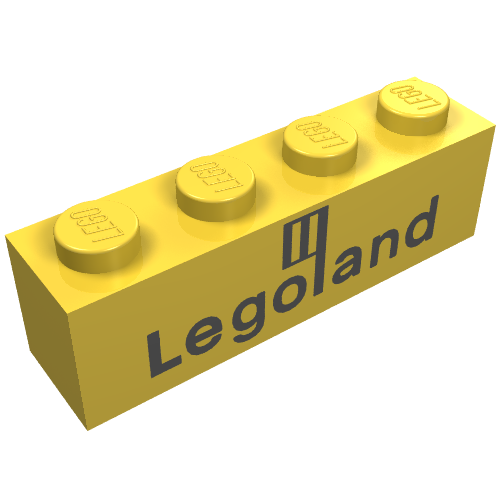 Rendu LDraw de Brique 1 x 4 avec motif imprimé noir 'Legoland' (Brick 1 x 4 with Black 'Legoland' Logo Print), couleur indicative