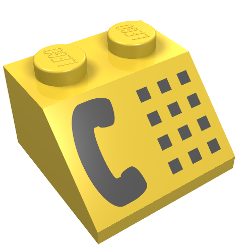 Rendu LDraw de Brique inclinée 45° 2 x 2 avec motif imprimé téléphone noir (Brick Sloped 45° 2 x 2 with Black Phone Print), couleur indicative
