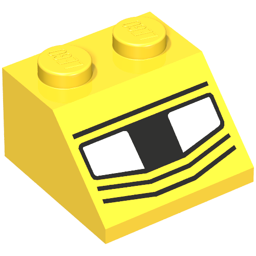 Rendu LDraw de Brique inclinée 45° 2 x 2 avec motif imprimé Phares (Brick Sloped 45° 2 x 2 with Headlights Print), couleur indicative