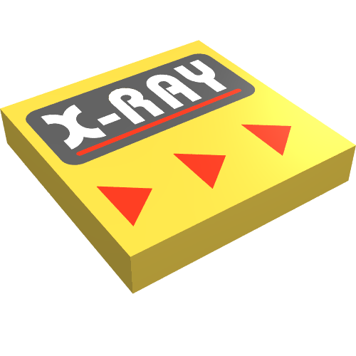 Rendu LDraw de Tuile 2 x 2 avec motif imprimé "X-RAY" (Tile 2 x 2 with "X-RAY" Print), couleur indicative