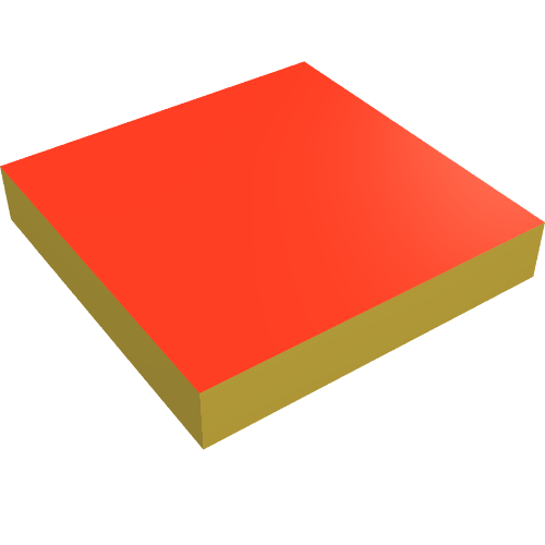 Rendu LDraw de Tuile 2 x 2 avec motif imprimé dessus rouge (Tile 2 x 2 with Red Top Print), couleur indicative