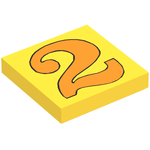 Rendu LDraw de Tuile 2 x 2 avec motif orange numéro 2 (Tile 2 x 2 with Number 2 Orange Pattern), couleur indicative