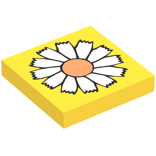 Rendu LDraw de Tuile 2 x 2 avec motif imprimé Fleur (Tile 2 x 2 with Flower Print), couleur indicative