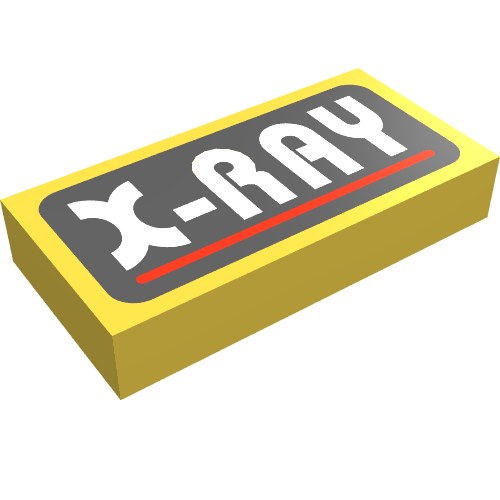 Rendu LDraw de Tuile 1 x 2 avec motif imprimé 'X-RAY' (Tile 1 x 2 with 'X-RAY' Print), couleur indicative