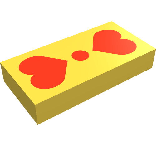 Rendu LDraw de Tuile 1 x 2 avec motif imprimé cœurs rouges Scala Bijoux (Tile 1 x 2 with Red Hearts Print Scala Jewelry), couleur indicative