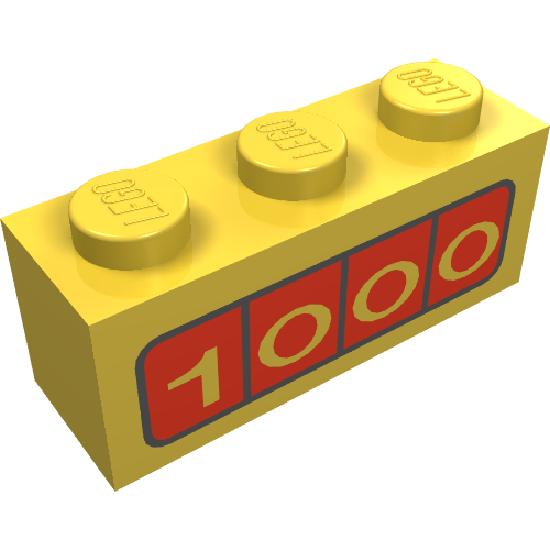 Rendu LDraw de Brique 1 x 3 avec caisse enregistreuse '1000' (Brick 1 x 3 with Cash Register '1000' Display Print), couleur indicative