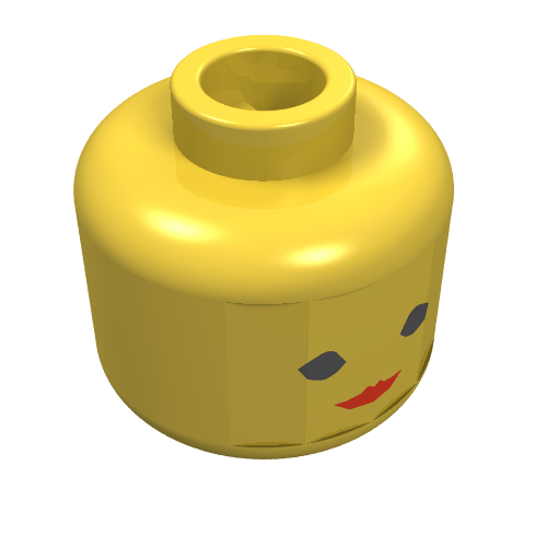 Tête de minifigurine, standard avec lèvres rouges, cils motif imprimé [tenon creux bouché] (Minifig Head, Standard with Red Lips, Eyelashes Print [Blocked Open Stud])